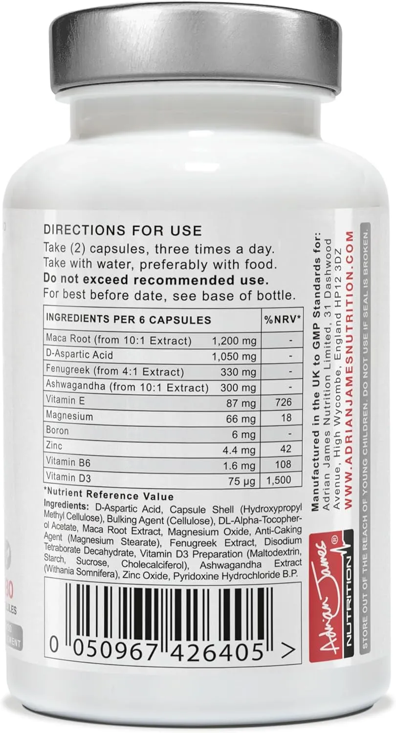 - Testoraise Testosterone Supplements for Men, Premium Grade Testosterone Booster with Ashwagandha, Maca Root, Fenugreek, Magnesium, Zinc, Boron, Vitamin D3 & E, 180 Capsules