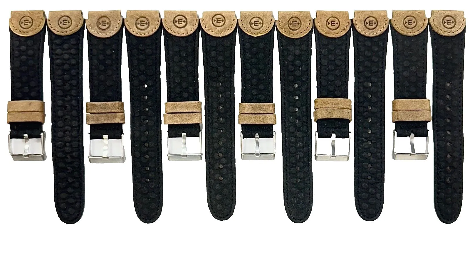 18 MM Black Genuine Leather Watch Band with stitches and bumps (Lot of 6 bands)