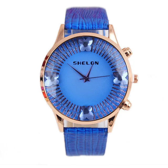 2016 new fashion luxury brand Large Dial Diamond Watch women leather color diamond quartz watches Gifr for girl Hot Sale Mance