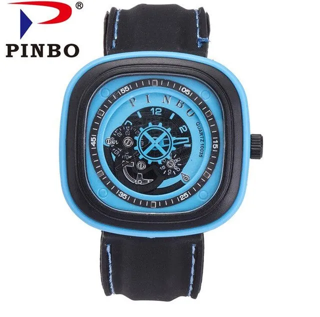 2017 Fashion Rotating Clockwise Silicone Watch Men Military Quartz Watches Men Hollow Square Large Dial Clock Reloj Hombre