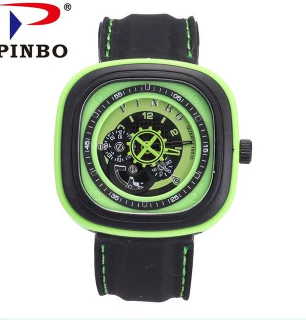 2017 Fashion Rotating Clockwise Silicone Watch Men Military Quartz Watches Men Hollow Square Large Dial Clock Reloj Hombre