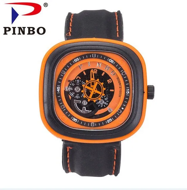 2017 Fashion Rotating Clockwise Silicone Watch Men Military Quartz Watches Men Hollow Square Large Dial Clock Reloj Hombre