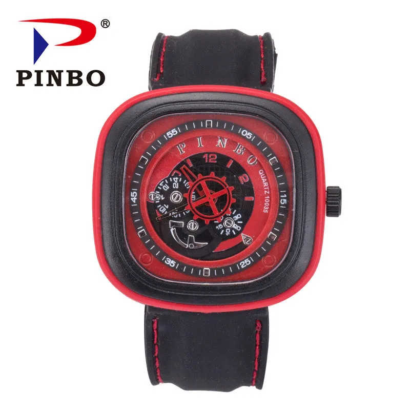 2017 Fashion Rotating Clockwise Silicone Watch Men Military Quartz Watches Men Hollow Square Large Dial Clock Reloj Hombre