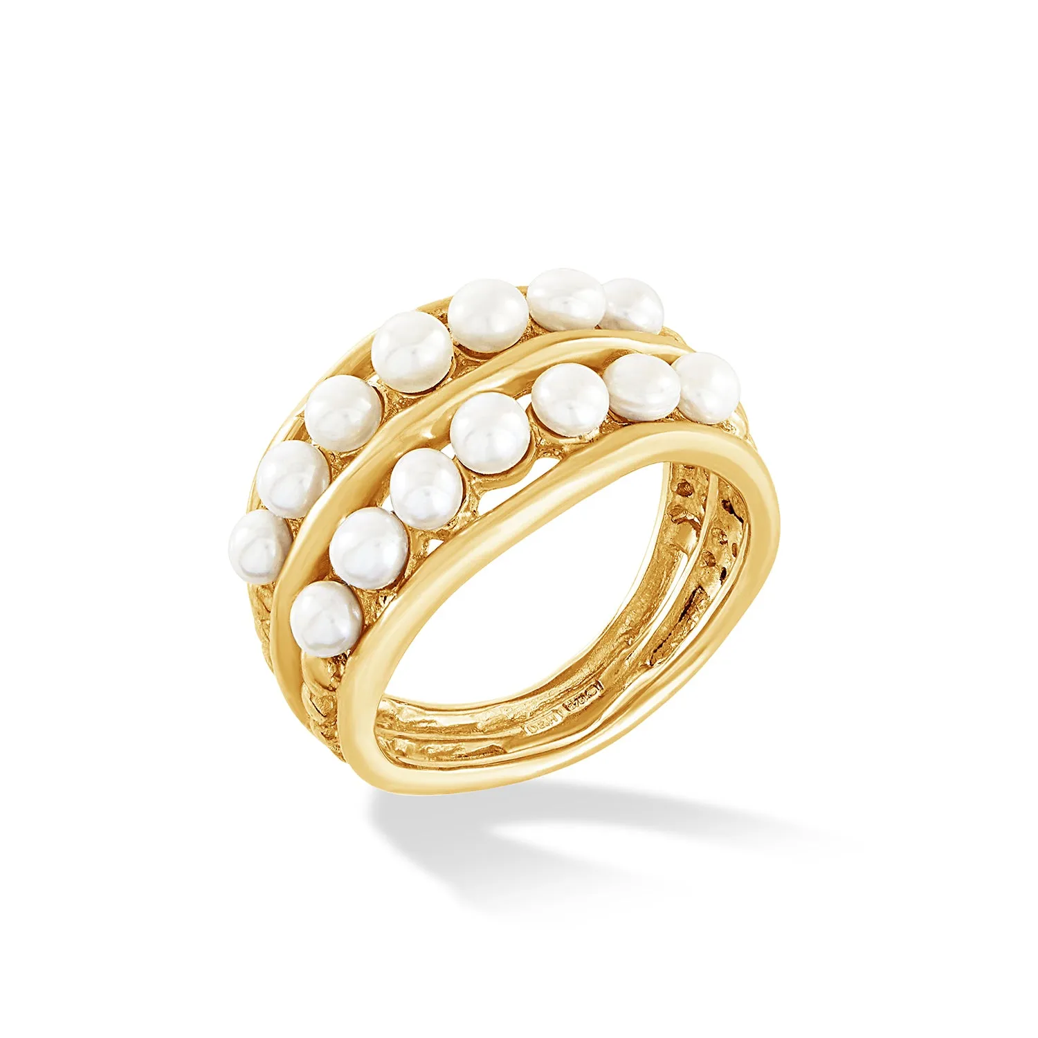 9k Gold Double Row Pearl Waterfall Ring