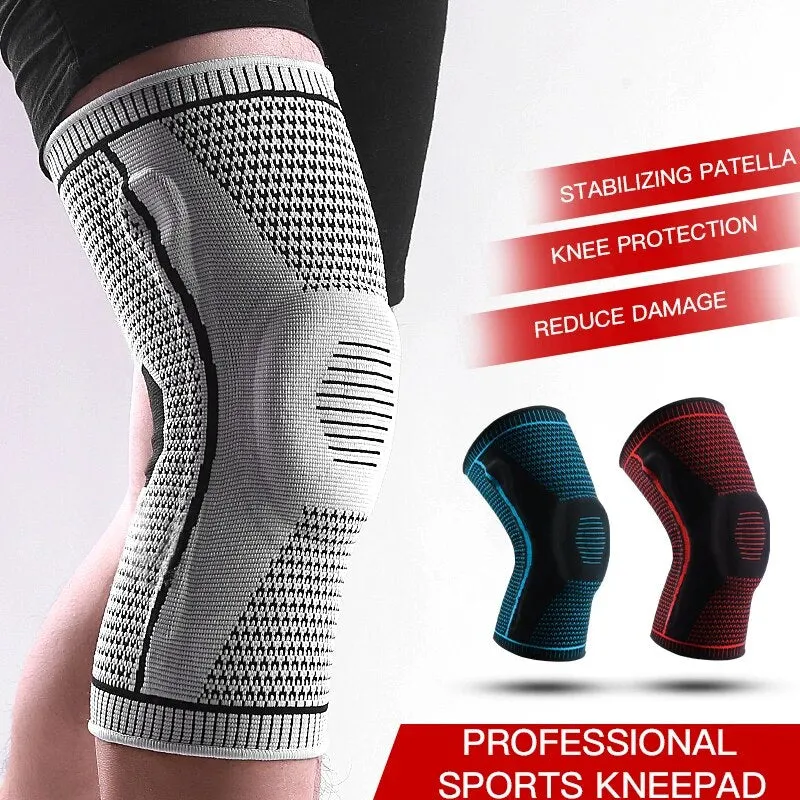 Anyfit Black Kneepad 1 Pc Large Brace Strap Silicone Full Knee Brace Strap Support Strong Meniscus Compression Protection Sport Kneepads for Running