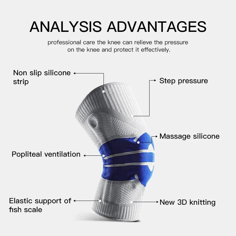 Anyfit Blue Kneepad 1 Pc Large Brace Strap Silicone Full Knee Brace Strap Support Strong Meniscus Compression Protection Sport Kneepads for Running