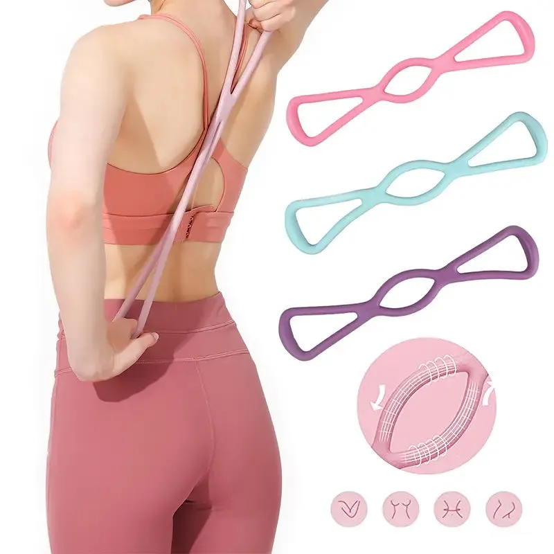 Anyfit Pink Resistance Band 8 Word Chest Expander Rubber Elastic Muscle Training Tubing Tension Sports Exercise Yoga Portable Fitness Bands