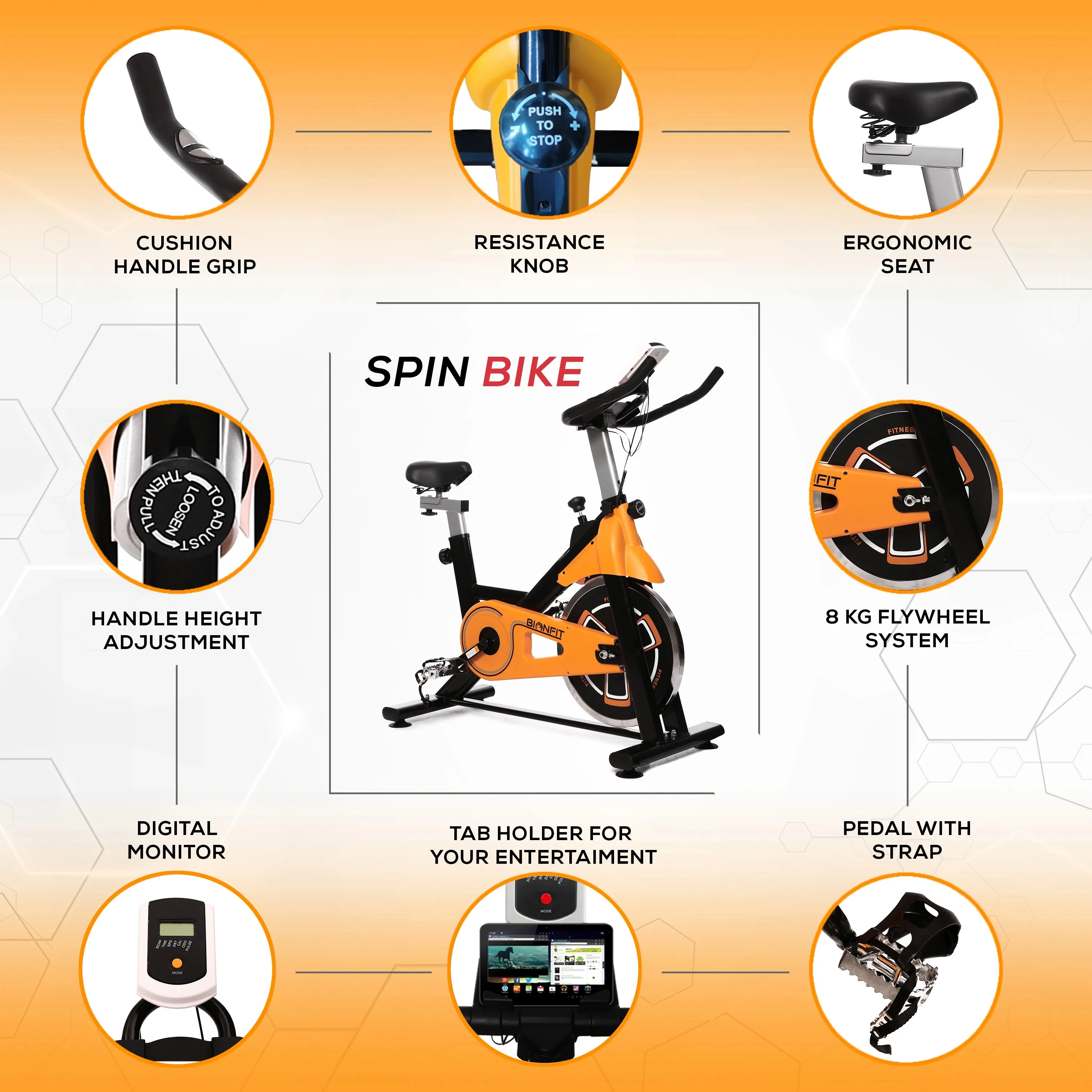 BIONFIT Spin Exercise Gym Cycle with 6 Kg Flywheel & Friction Resistance for Home Spinner Exercise Bike