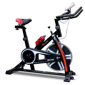 BS-130 Spin Exercise Bike [8Kg Flywheel | Max User Weight 130kg | LCD Display | 3pc Crank | Bottle Holder | Anti-slip Pedals and Comfortable Seat] 1 Year Manufacturer Warranty | Black