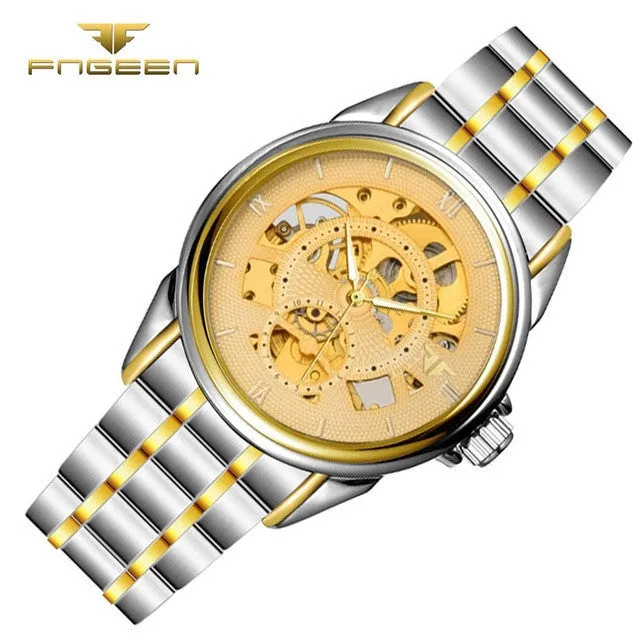 Classic digital scale luxury gold dial skeleton automatic mechanical men's business watches fashion waterproof men's watches