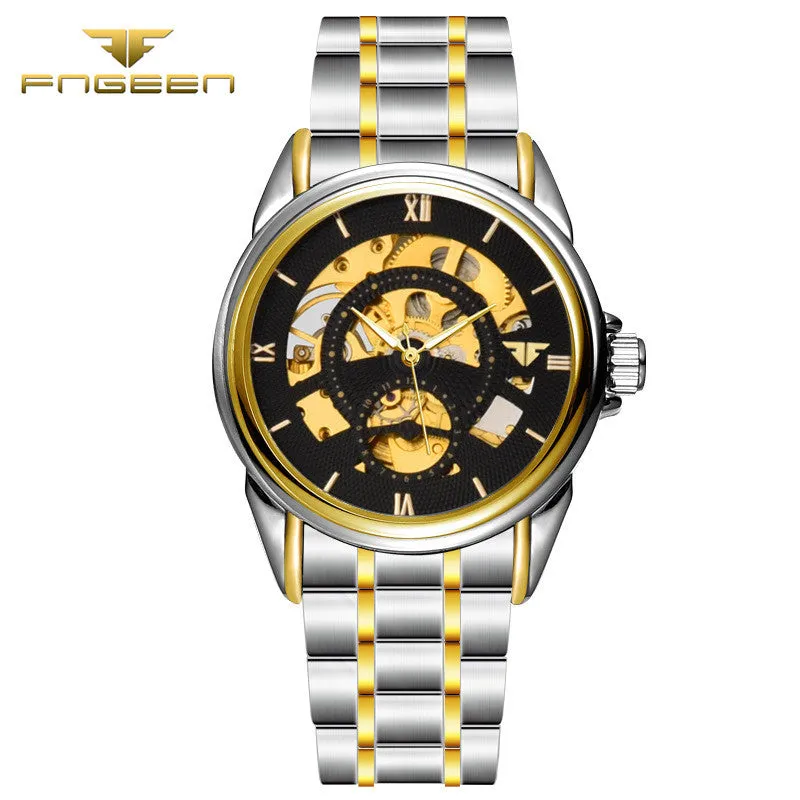 Classic digital scale luxury gold dial skeleton automatic mechanical men's business watches fashion waterproof men's watches