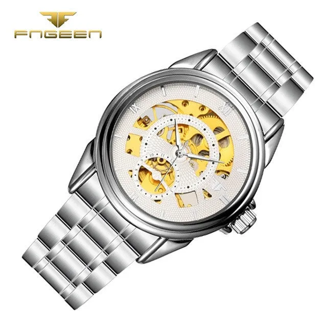 Classic digital scale luxury gold dial skeleton automatic mechanical men's business watches fashion waterproof men's watches