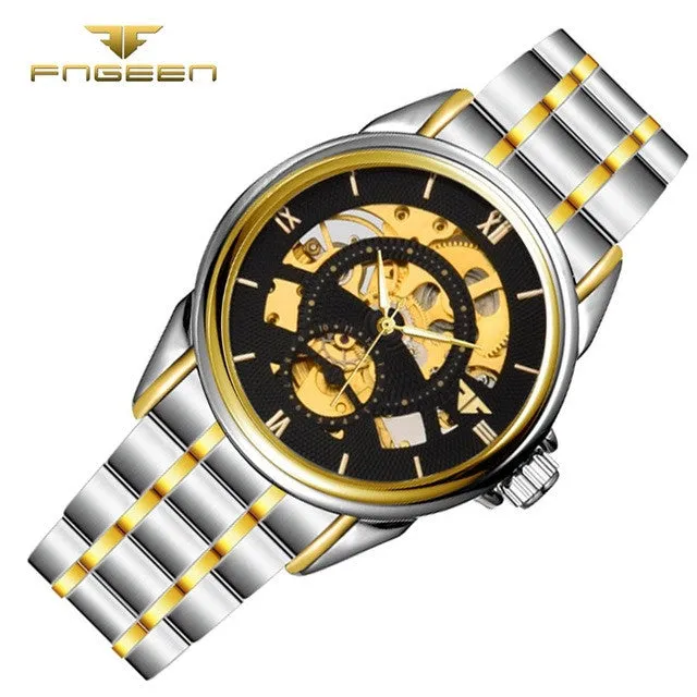 Classic digital scale luxury gold dial skeleton automatic mechanical men's business watches fashion waterproof men's watches