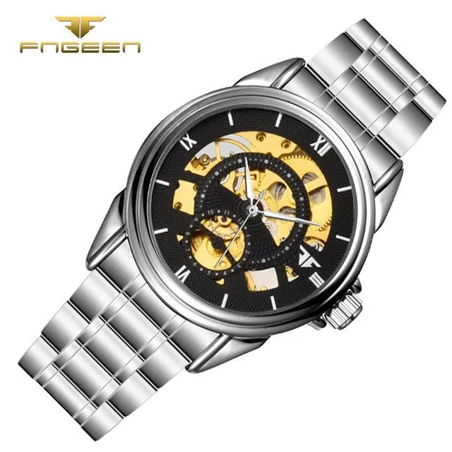 Classic digital scale luxury gold dial skeleton automatic mechanical men's business watches fashion waterproof men's watches