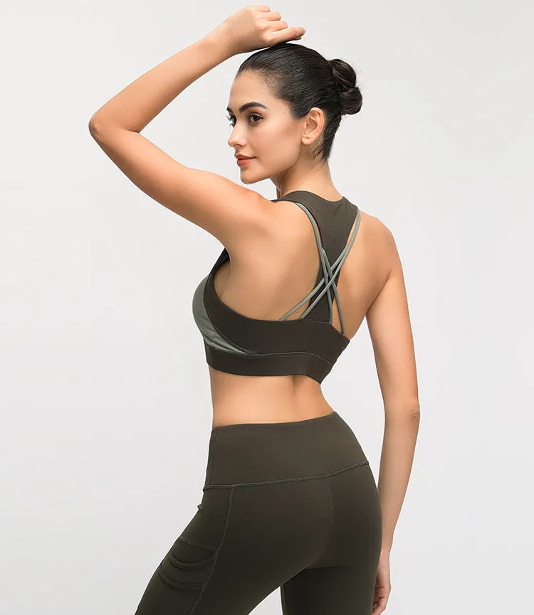 Contrast-panel sports bra