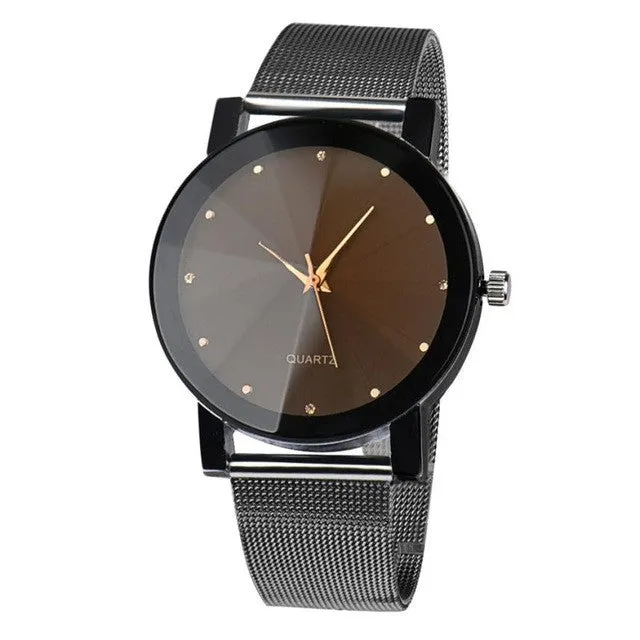 Crystal Quartz Stainless Steel Watch for Men