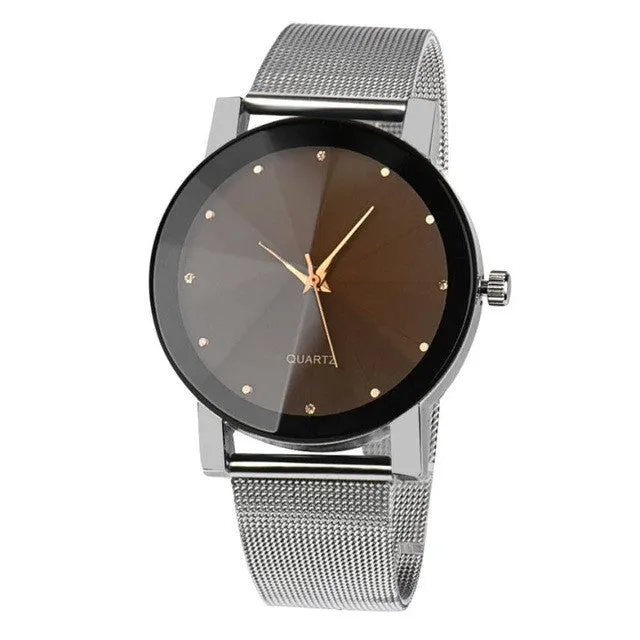 Crystal Quartz Stainless Steel Watch for Men