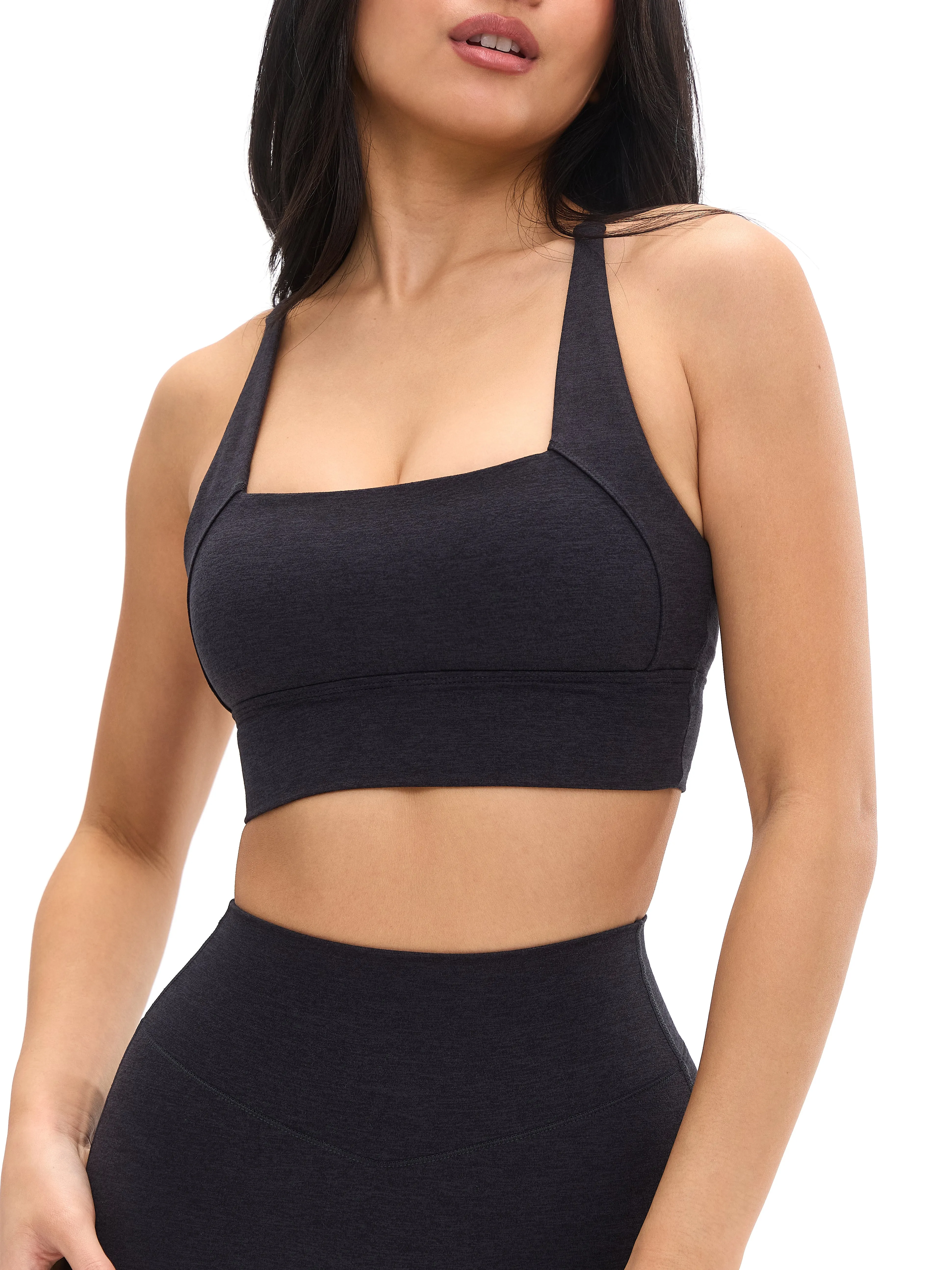 Dream Heather Square Neck Sports Bra - Onyx Black Heather