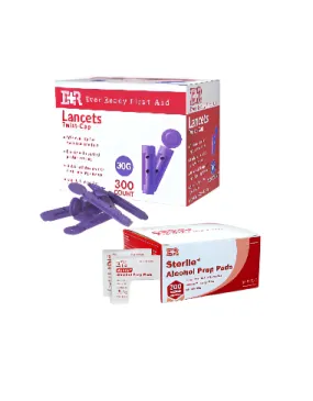 Ever Ready First Aid Sterile Twist-Cap Lancets 30G Purple (300 Count) with Alcohol Prep Pads (200 Count) – Individually Wrapped