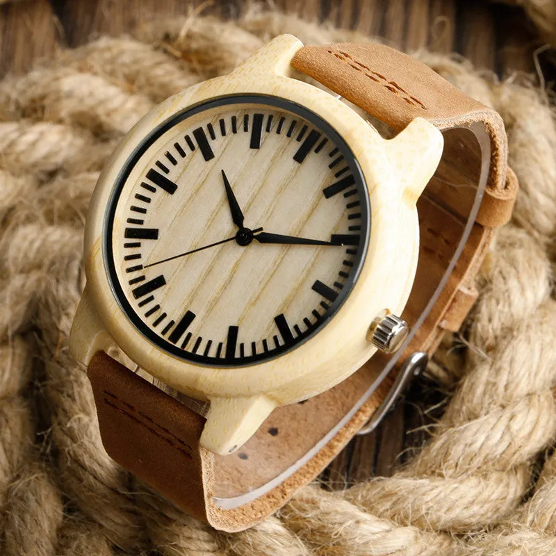 Fashion Light Hand-made Wooden Watches Made of Bamboo Wristwatch with Leather Band for Men Women relojes de madera