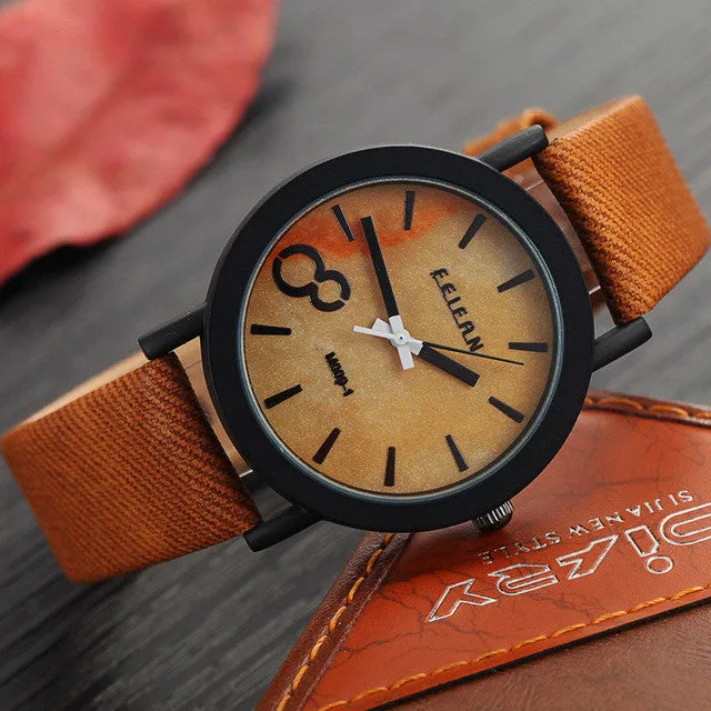 Feifan Unique Vogue Mens Quartz Watches Wooden Outdoor Sport Watches Popular Men Clock With Leather Strap Relojes Hombre 2016