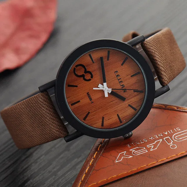 Feifan Unique Vogue Mens Quartz Watches Wooden Outdoor Sport Watches Popular Men Clock With Leather Strap Relojes Hombre 2016