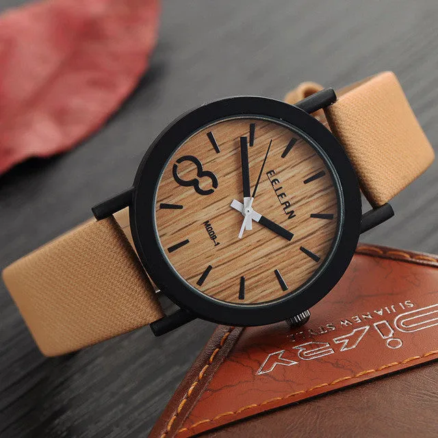 Feifan Unique Vogue Mens Quartz Watches Wooden Outdoor Sport Watches Popular Men Clock With Leather Strap Relojes Hombre 2016