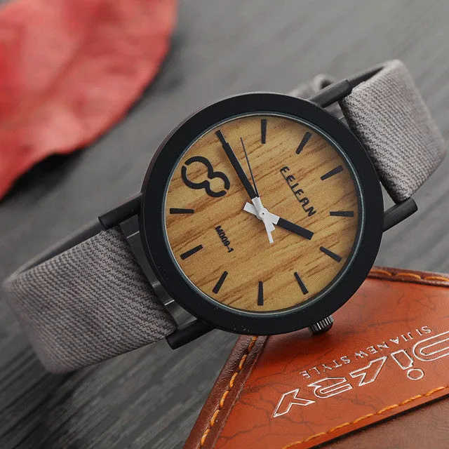 Feifan Unique Vogue Mens Quartz Watches Wooden Outdoor Sport Watches Popular Men Clock With Leather Strap Relojes Hombre 2016