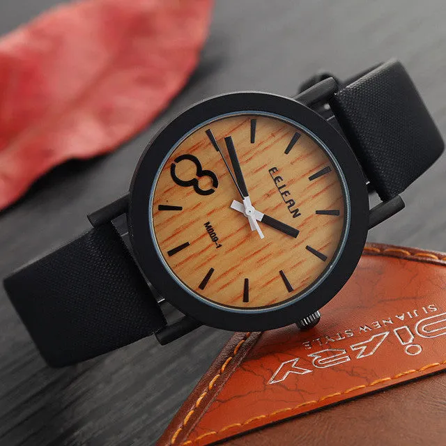 Feifan Unique Vogue Mens Quartz Watches Wooden Outdoor Sport Watches Popular Men Clock With Leather Strap Relojes Hombre 2016