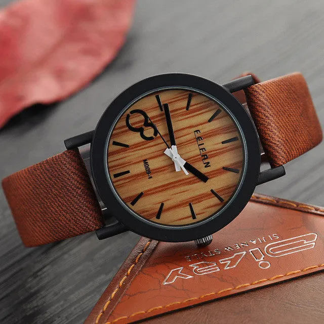 Feifan Unique Vogue Mens Quartz Watches Wooden Outdoor Sport Watches Popular Men Clock With Leather Strap Relojes Hombre 2016