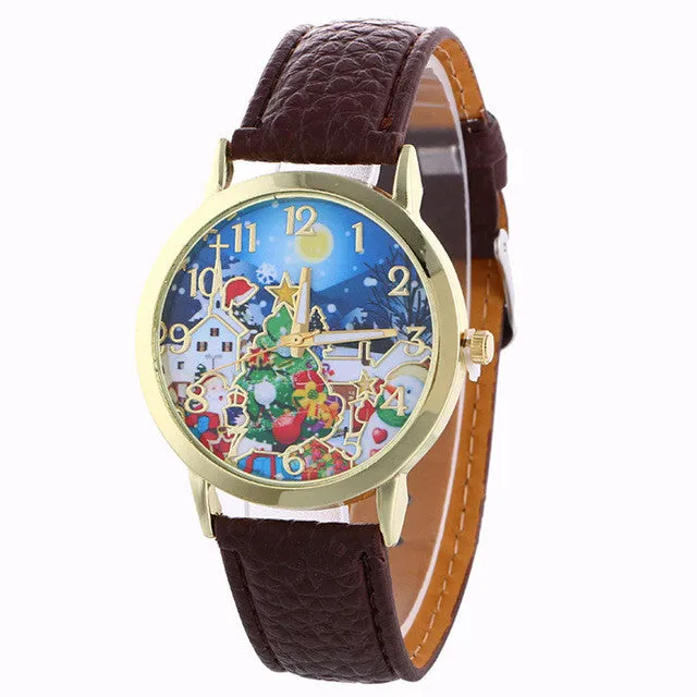 Girl Quartz Watch Clock Women Leather Casual Dress Women's Christmas Snowflake Wristwatch Cool Watches Unique Watches Gift Idea