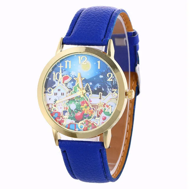 Girl Quartz Watch Clock Women Leather Casual Dress Women's Christmas Snowflake Wristwatch Cool Watches Unique Watches Gift Idea