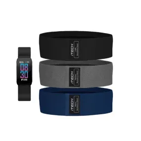 iTECH IA202A-40-G01 Active Black Fitness Tracker Bundle with Black, Grey, Navy Print Resistance Bands