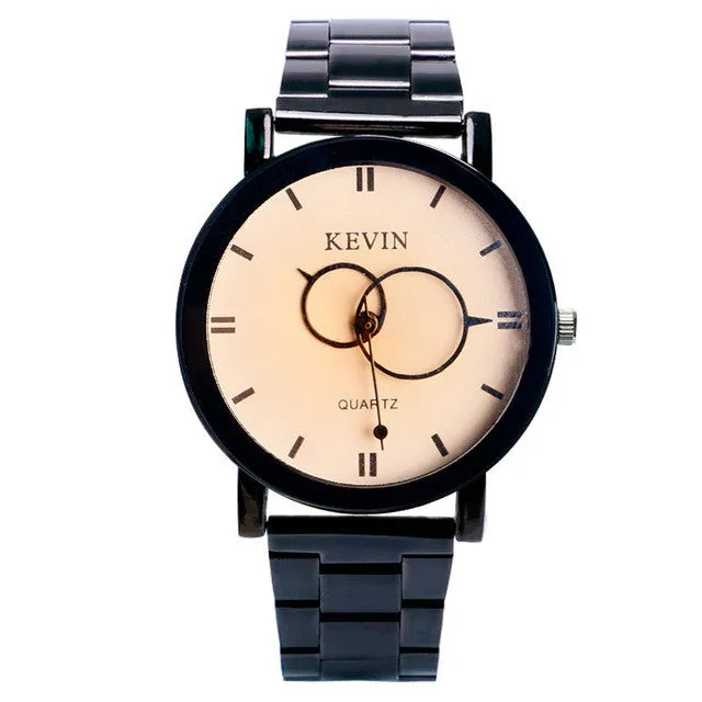 KEVIN Full Stainless Steel Quartz Watches Men Brand Chic Circle Dial Clock Women Fashion Watch 2016 relogio masculino femme