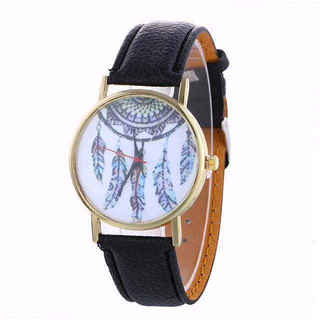 Ladies Fashion Girl Quartz Watch Clock Women Leather Brand Casual Dress Women's Feather Wristwatch Cool Watches Unique Watches