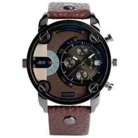 Luxury Analog Men Quartz Wrist Watch Pilot Calendar Brown Leather Band Strap Date Display Military Army Round Casual Gift