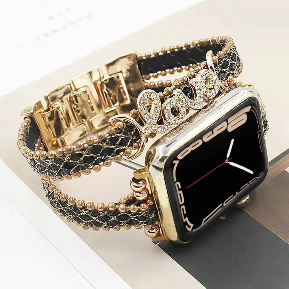 Luxury Metal Braided charm Leather strap for women