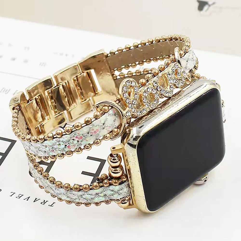 Luxury Metal Braided charm Leather strap for women