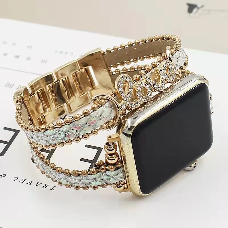 Luxury Metal Braided charm Leather strap for women