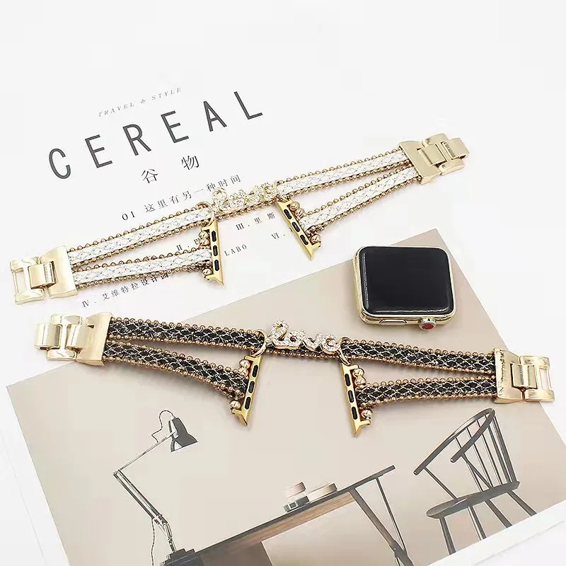 Luxury Metal Braided charm Leather strap for women