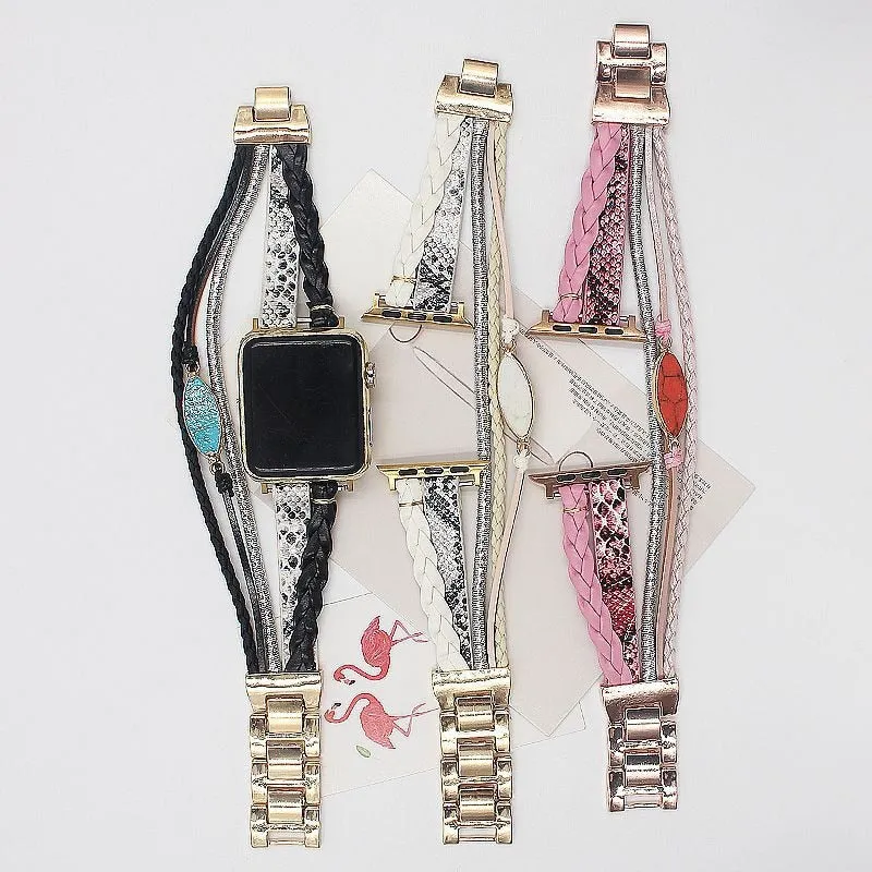 Luxury Metal Braided charm Leather strap for women