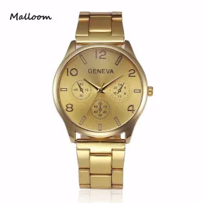 MALLOOM Luxury Womens Quartz Crystal Stainless Steel Bracelet Watch - Fashionable Elegant Design