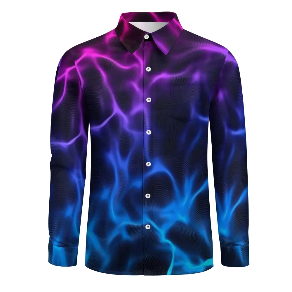 Mens Pink and Blue Lights Ombre Long Sleeve Shirt