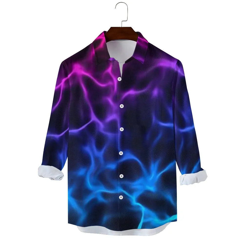 Mens Pink and Blue Lights Ombre Long Sleeve Shirt