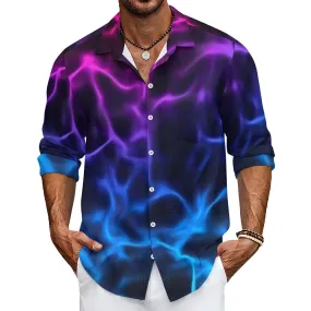 Mens Pink and Blue Lights Ombre Long Sleeve Shirt