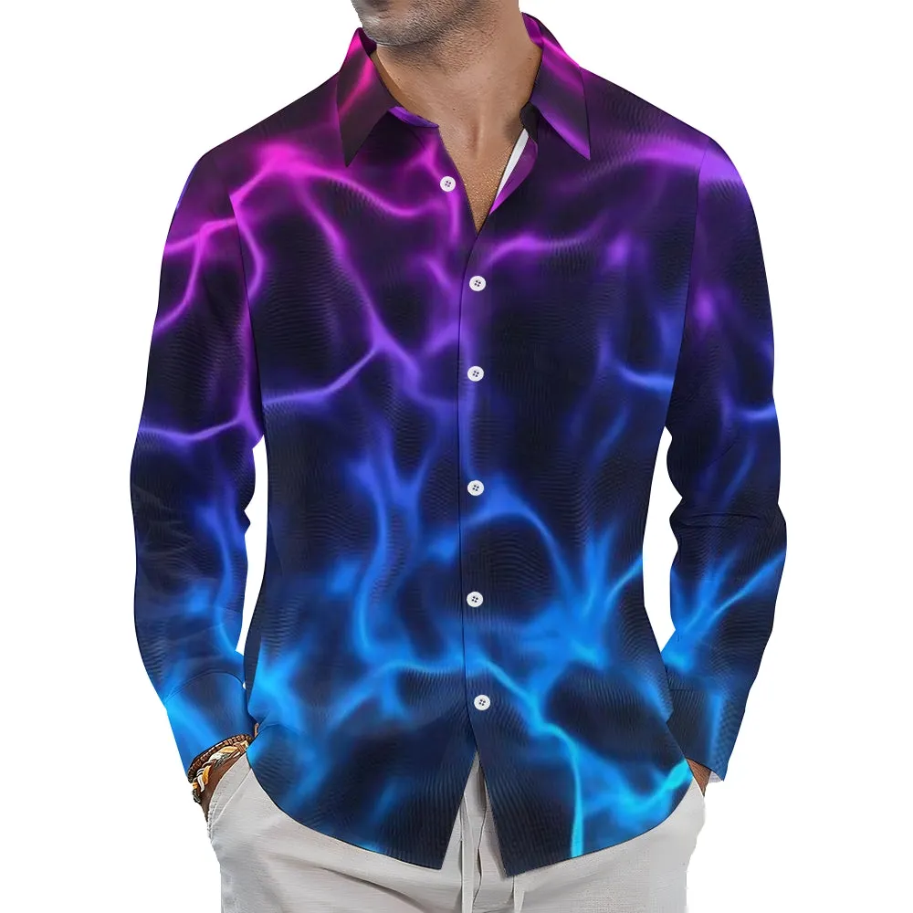 Mens Pink and Blue Lights Ombre Long Sleeve Shirt