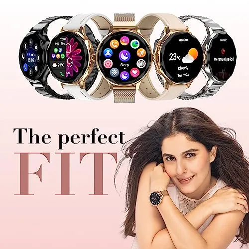 Noise Diva Smartwatch with Diamond Cut dial, Glossy Metallic Finish, AMOLED Display, Mesh Metal and Leather Strap Options, 100  Watch Faces, Female Cycle Tracker Smart Watch for Women (Rose Pink)