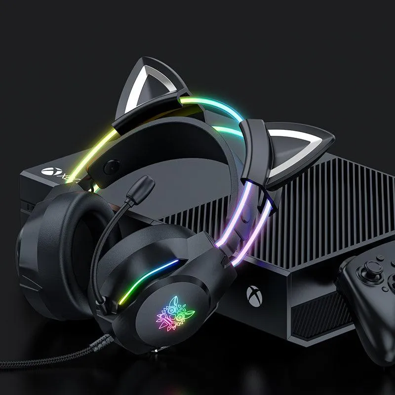 ONIKUMA X26 Head-mounted Headset RGB Light With Cat's Ears Glow, Gaming Headset