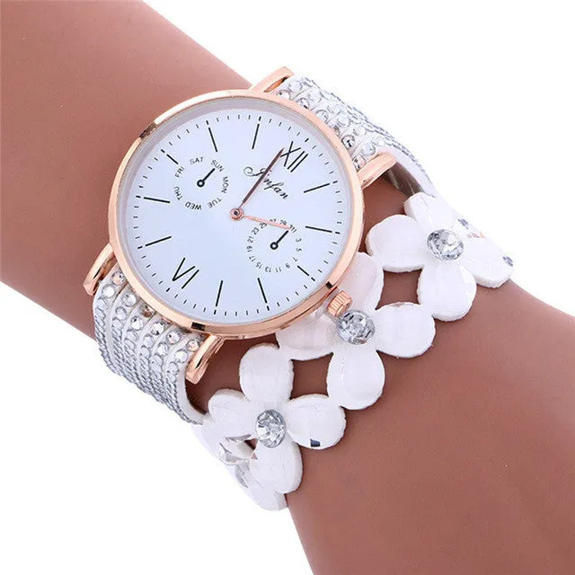 Reloj 2017 New  Bestselling Fashion Large Dial Chimes Diamond Leather Bracelet Lady Womans Wrist Watch  Free shipping 17feb8