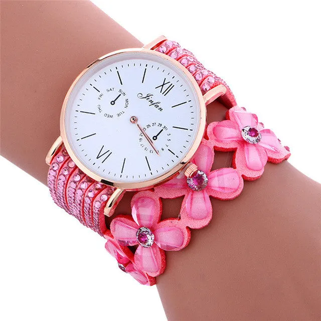 Reloj 2017 New  Bestselling Fashion Large Dial Chimes Diamond Leather Bracelet Lady Womans Wrist Watch  Free shipping 17feb8